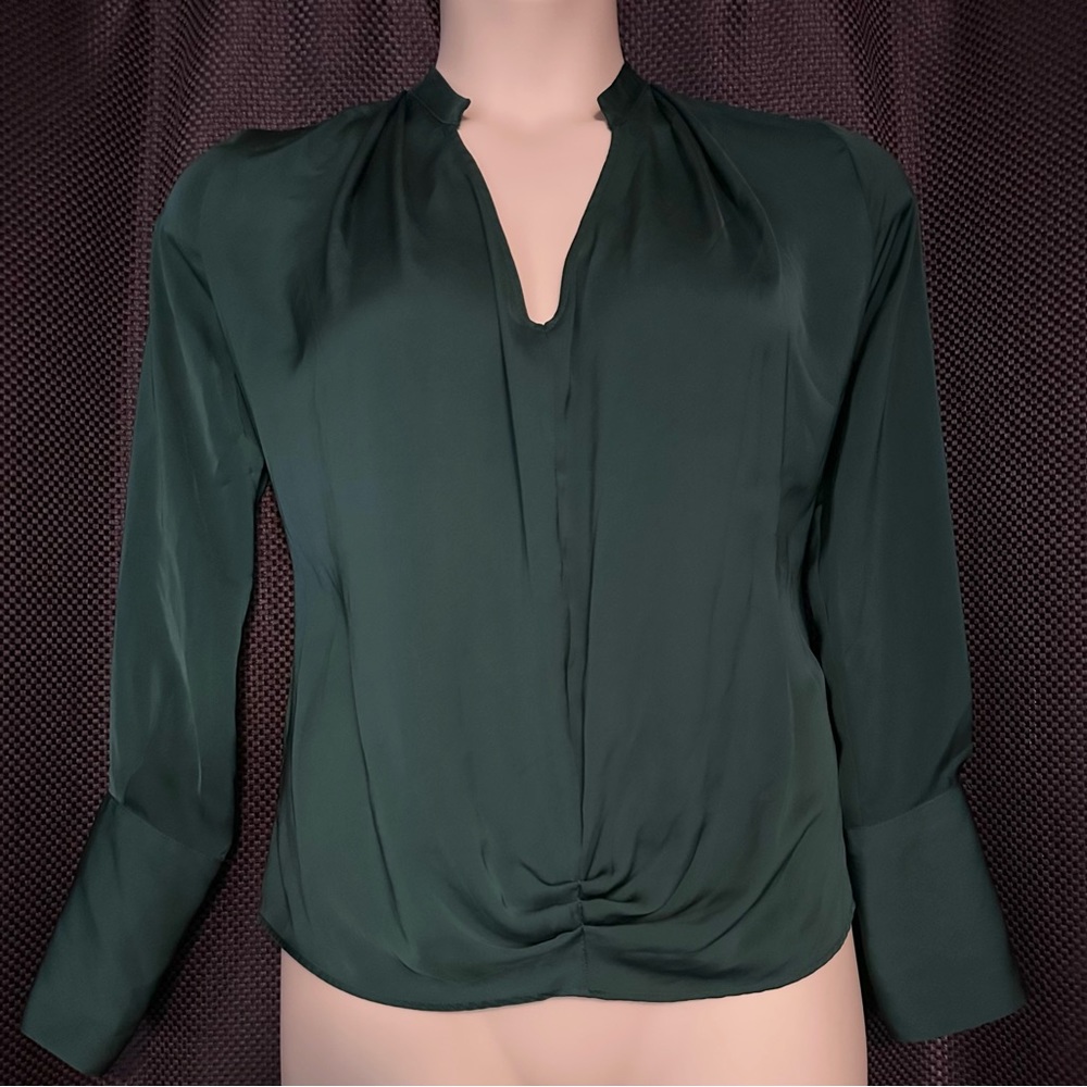 Zara- Long sleeve, V-Neck drape front blouse.